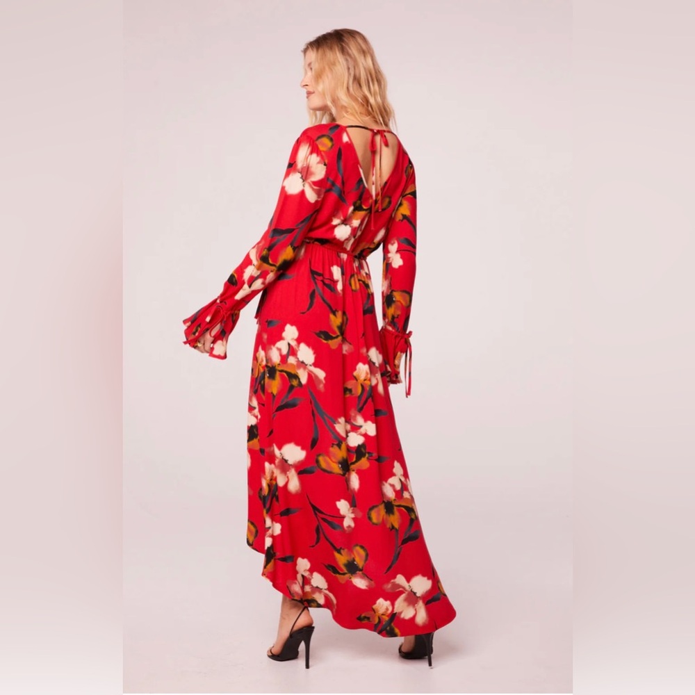 Band of the Free POLLY RED FLORAL WRAP MAXI DRESS Size Large NWT - Picture 3 of 11